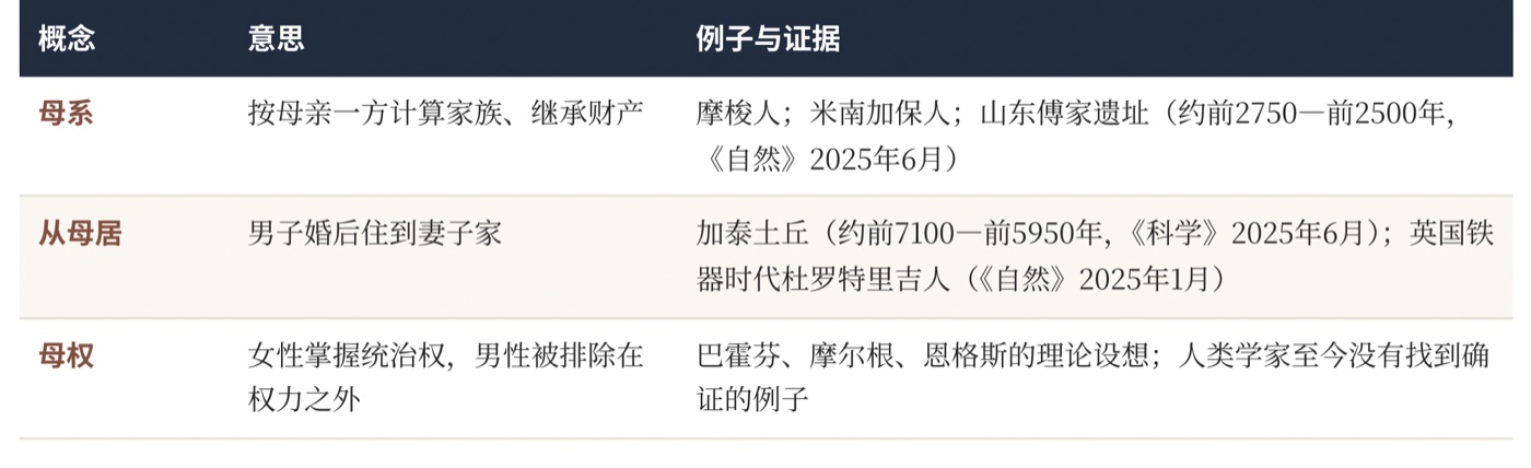 图七 母系、从母居、母权:三个常被混用的概念